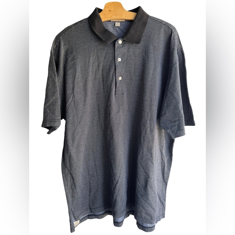 NWOT Peter Millar Polo 100% Cotton Size L Navy Blue with Blue & Purple Diamonds